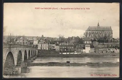 AK Pont-de-l`Arche, Perspective sur le Pont et la Ville