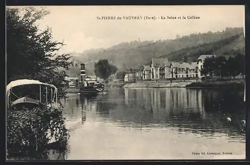 AK Saint-Pierre-du-Vauvray, La Seine et la colline