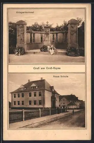 AK Gross-Kayna, Kriegerdenkmal und Neue Schule