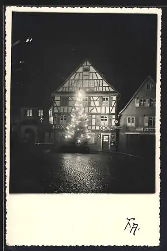 Foto-AK Gernsbach, Gasthaus zum Laub mit Weihnachtsbaum