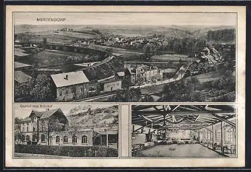 AK Mertendorf / Naumburg, Gasthof zum Bahnhof von Oswin Bergmann und Ortsansicht