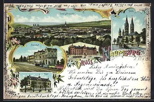 Lithographie Naumburg a. S., Kaserne, Dom, Bahnhof