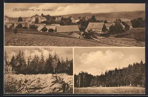 AK Dölitzsch bei Narsdorf, Totalansicht und Steinbruch