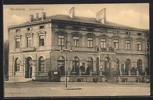 AK Rendsburg, Bahnhofshotel, Strassenansicht