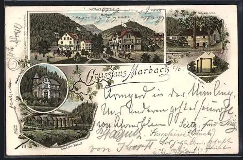 Lithographie Marbach i. O., Stafford Villa, Himbächel-Viadcut und Schneidemühle