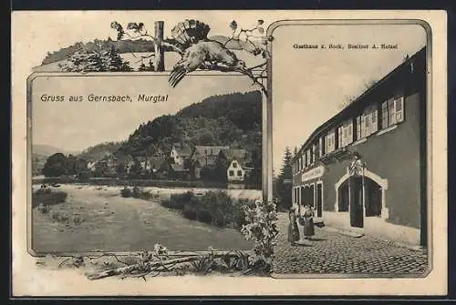 AK Gernsbach /Murgtal, Teilansicht und Gasthaus z. Bock v. A. Hetzel