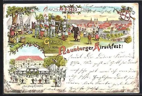 Lithographie Naumburg / Saale, Naumburger Kirschfest, in 1432 und heute