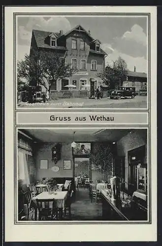 AK Wethau, Gasthaus zum Bahnhof mit Innenansicht