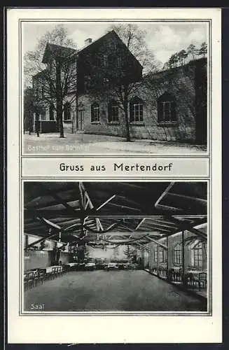 AK Mertendorf / Naumburg, Gasthof zum Bahnhof mit Saalansicht