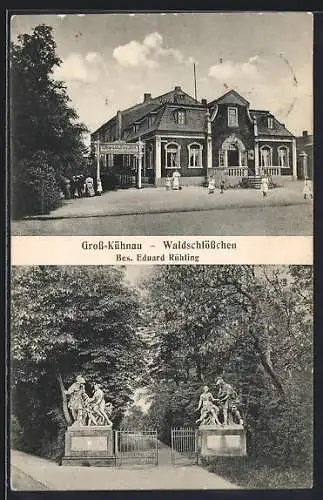 AK Gross-Kühnau, Gasthaus Waldschlösschen v. Eduard Rühling, Tor zum Park