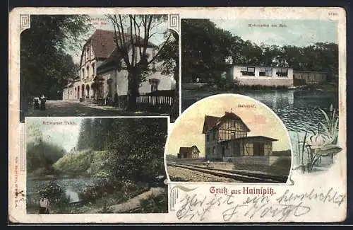 AK Hainspitz, Bahnhof, Gasthaus am See, Kolonaden am See, Schwarzer Teich