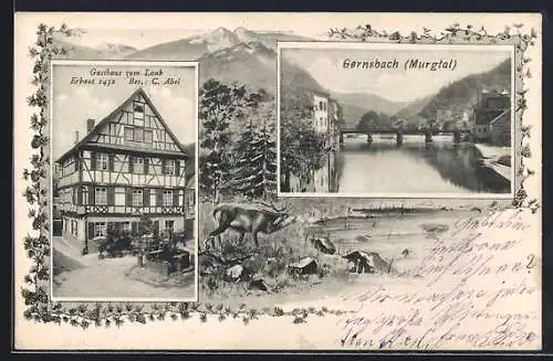 AK Gernsbach /Murgtal, Gasthaus zum Laub v. C. Abel, Flusspartie