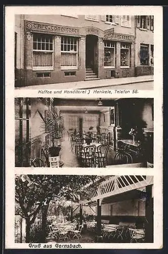AK Gernsbach, Café und Konditorei von J. Henkele, Innenansicht und Garten