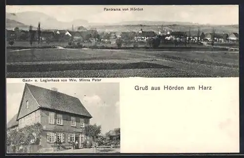 AK Hörden am Harz, Panorama und Gasthaus von Ww. Minna Peter