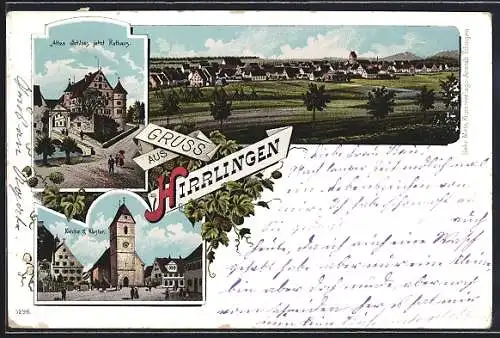 Lithographie Hirrlingen, Altes Schloss, Kirche und Kloster