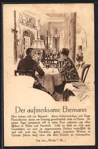 AK Zeitungskarte, Der aufmerksame Ehemann, Aus der Woche Nr. 7