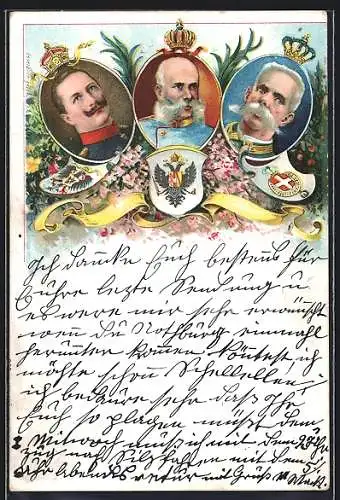 AK Kaiser Franz Josef I. von Österreich, Umberto I. von Italien, Kaiser Wilhelm II.