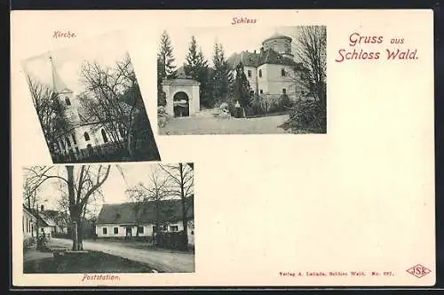 AK Pyhra /N.-Oe., Schloss Wald, Kirche, Schloss und Poststation