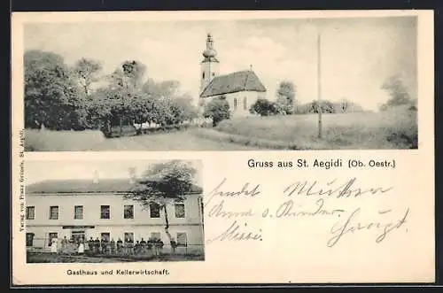 AK St. Aegidi /Ob. Oestr., Gasthaus und Kirche