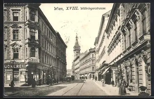 AK Wien, Währingerstrasse mit Geschäften