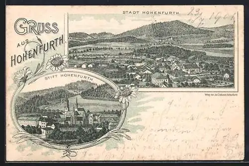 Lithographie Hohenfurth, Stadt und Stift Hohenfurth