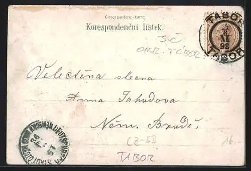 Lithographie Tabor, Radnice, Gymnasium a Klasterni Kostel