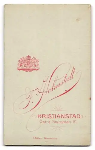 Fotografie F. Holmstedt, Kristianstad, Östra Storgatan 91, Porträt einer Dame in elegantem Spitzenkleid