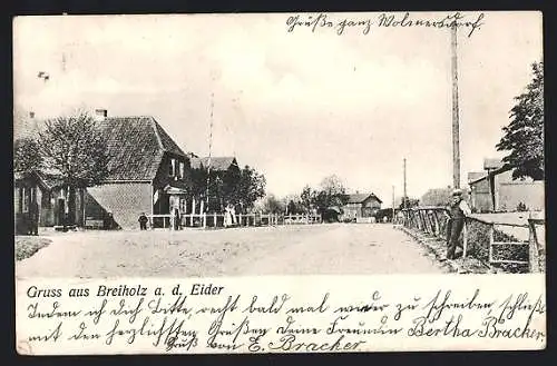 AK Breiholz a. d. Eider, Strassenpartie im Sonnenschein