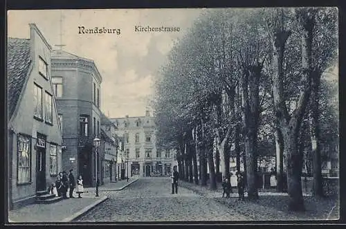 AK Rendsburg, Blick in die Kirchenstrasse, Kinder