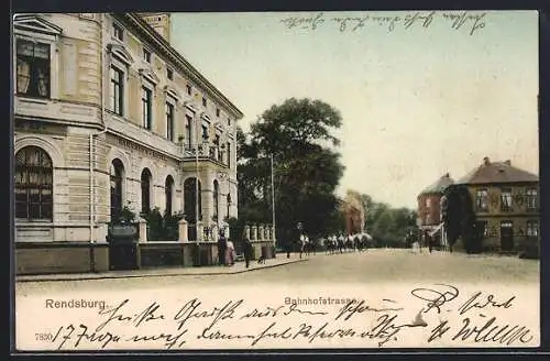 AK Rendsburg, Bahnhofstrasse mit Bahnhofs-Hotel