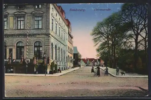 AK Rendsburg, Herrenstrasse mit Bahnhofs-Hotel