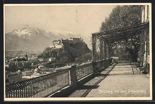 AK Salzburg, Ortsansicht mit dem Untersberg