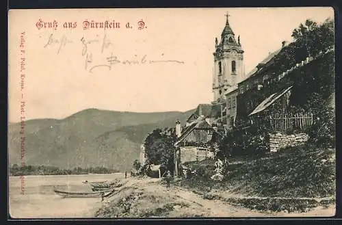 AK Dürnstein a. D., Teilansicht am Fluss