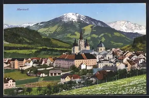 AK Mariazell, Ortsansicht gegen die Berge