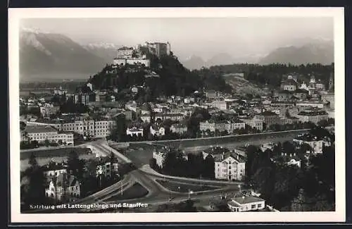 AK Salzburg, Ortsansicht mit Lattengebirge und Stauffen