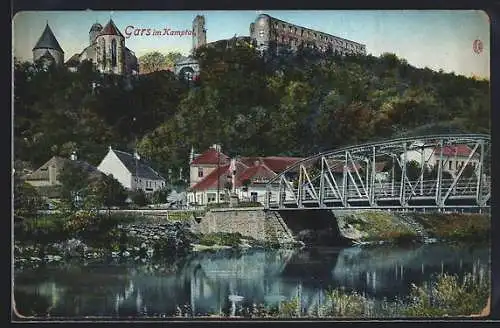 AK Gars im Kamptal, Uferpartie mit Brücke und Kloster