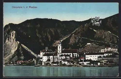 AK Dürnstein i. d. Wachau, Ortsansicht vom Wasser aus