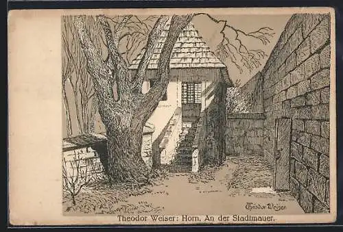 Künstler-AK Weiser: Horn, kleines Haus an der Stadtmauer