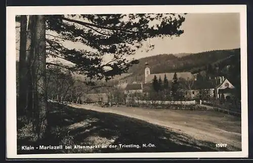 AK Klein-Mariazell bei Altenmarkt, Ortsansicht vom Waldrand aus