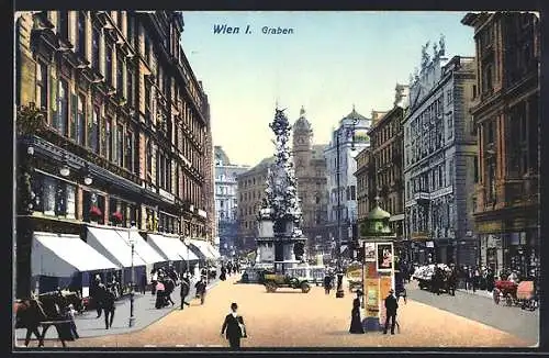 AK Wien, Graben, Partie mit Passanten und Litfasssäule