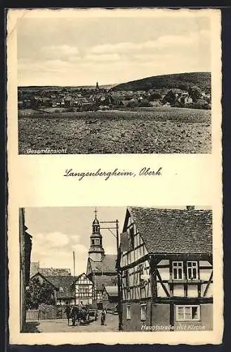 AK Langenbergheim /Oberh., Hauptstrasse mit Kirche, Gesamtansicht