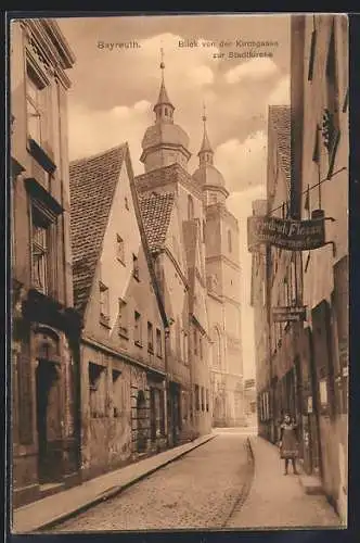 AK Bayreuth, Blick von der Kirchgasse zur Stadtkirche