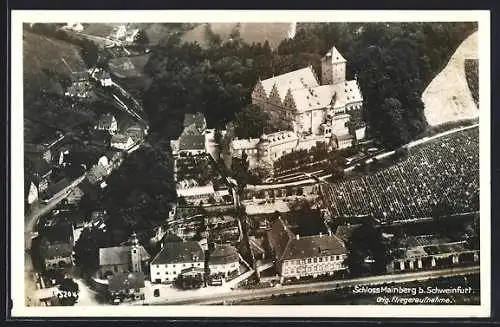 AK Schweinfurt, Teilansicht mit Schloss Mainberg, Fliegeraufnahme