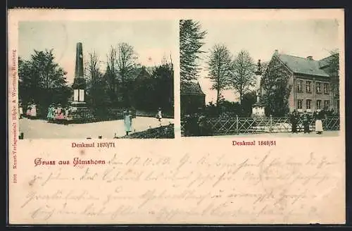 AK Elmshorn, Denkmal 1870 /71, Denkmal 1848 /51