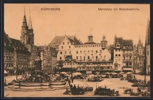 AK Nürnberg, Marktplatz mit Sebalduskirche