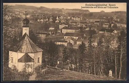 AK Traunstein, Erziehungsinstitut Sparz, Josefskirche mit Blick auf den Ort