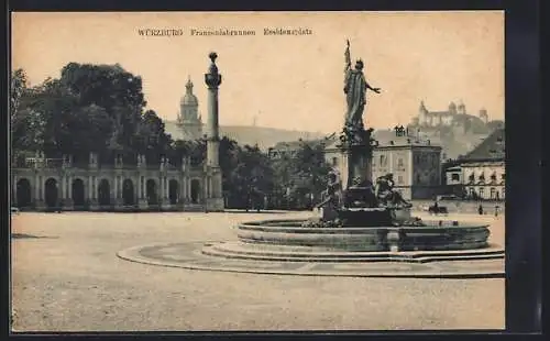 AK Würzburg, Residenzplatz mit Franconiabrunnen