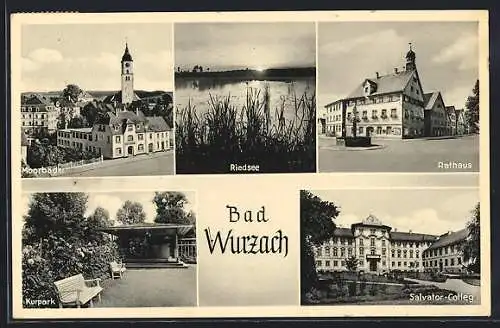 AK Bad Wurzach, Moorbäder, Kurpark, Rathaus mit Brunnen