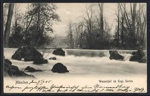 AK München-Schwabing, Wasserfall im Englischen Garten