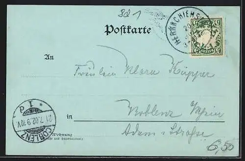 Mondschein-Lithographie Chiemsee, Herreninsel mit Kampenwand